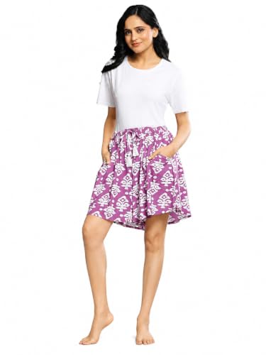 Image of B STORIES Women's Flared Shorts - Culottes with Pockets|Soft Viscose Lounge & Beach Wear|Mid-Rise Elastic Waistband|Casual Indo-Western Half Pants|Summer Resort & Everyday Wear for Women