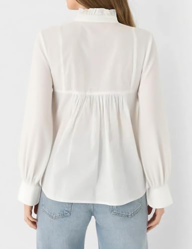 Women’s Puff Long Sleeve V Neck Blouse Peplum Pleated Babydoll Tops Fall Dressy Casual Loose Fit Shirts3