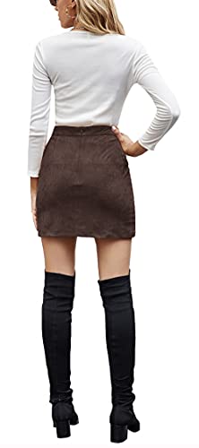 Women's Faux Suede High Waist Button A-Line Mini Pencil Skirt4