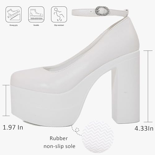 Women's Waterproof Platform High Chunky Heel Round Toe Pumps with Adjustable Rhinestone Buckle Sexy Super High Heel Comfortable Non-Slip Goth Shoes for Party Prom Wedding Dress3