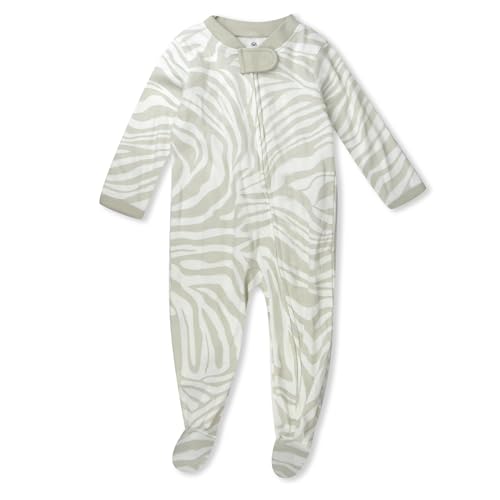Image of HonestBaby Classics Sleep & Play Footed One-Piece Pajama Sleeper 100% Organic Cotton, Light Zanzibar Zebra, Newborn