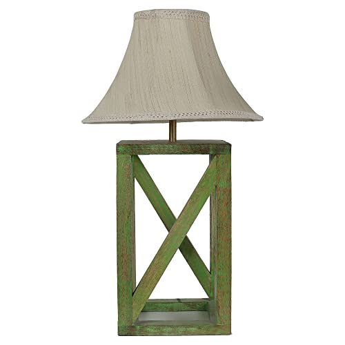 Image of tu casa Handcrafted Mango Wood Table Lamp with Brown Cotton Fabric Shade | Decorative Bedside Night Lamp for Bedroom & Living Room | Wooden Nightstand & Study Table Lamp for Home Decor & Gifting