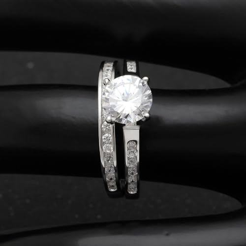 Victoria 2 Ct Wedding Ring Set for Women by Ginger Lyne | Sterling Silver Solitaire Engagement Ring Matching Anniversary Band for Her | Hearts and Arrows Cubic Zirconia Bridal Jewelry4