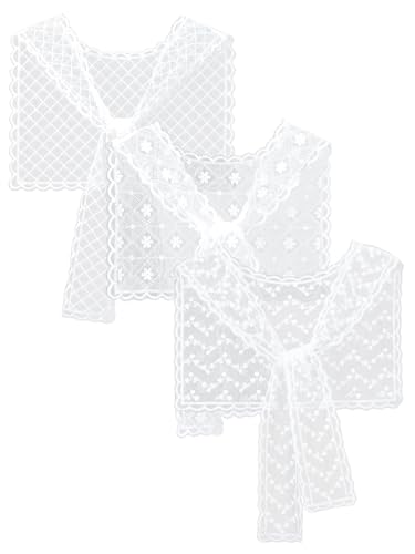 3 Pcs Elegant Lace Shawl and Wraps for Women Floral Lace Shawls and Wraps Removable White Fake Collar for Evening Dresses Wedding Party Guest Bride