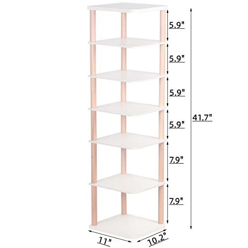 Lucknock 7 Tiers Vertical Shoe Rack, Narrow Shoe Organizer, Stylish Wooden Shoe Storage Stand, Space Saving Shoe Shelf, Shoe Tower, Free Standing Shoe Racks For Entryway, No-Tool Assembly, White. #TOP1
