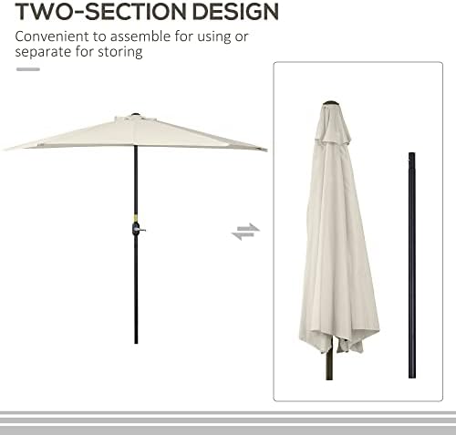 Outsunny 3(m) Half Parasol Semi Round Umbrella Patio Metal Frame Crank Handle for Balcony- NO BASE INCLUDED, White