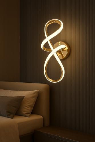 Image of OJIT Modern Curvy 12W LED Wall Lamp with 3-Color Changing for Bedroom & Modern Home Decor (French Gold-213)