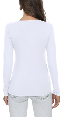 RightPerson Women's Long Sleeve V Neck/Crewneck T-Shirt Basic Solid Slim Cotton Tops