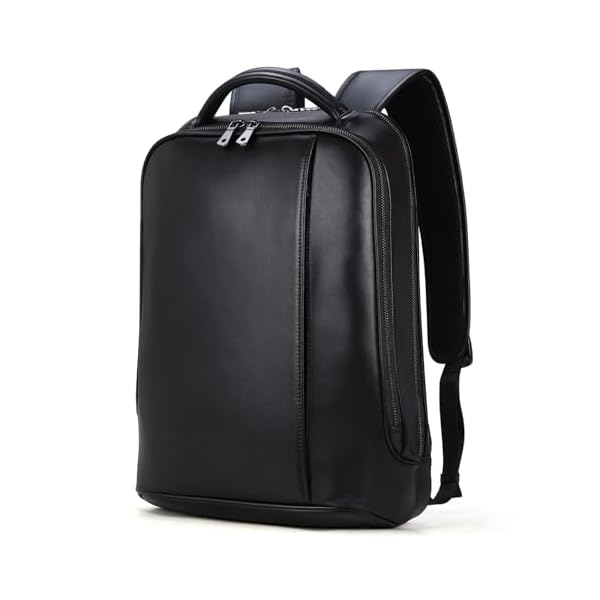 Masa Kawa Slim Leather 15" Laptop Backpack for Women Men Small Business Travel Office Work Computer Rucksack Bag Executive Casual Daypack, Black