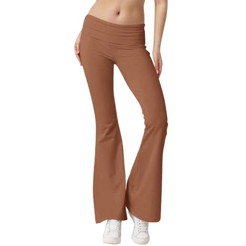Pantalon évasé taille haute en maille stretch couleur unie