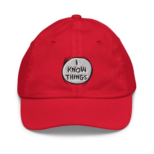 Dr. Seuss The Cat in The Hat I Know Things Youth Baseball Hat, Unisex Adjustable Ball Cap - Officially Licensed Red