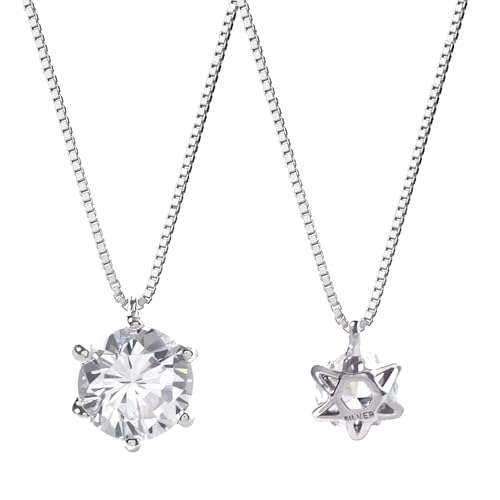 [Matthewmark]【星型台座の一粒ネックレス (ベネチアンチェーン/プラチナ/1.0ct)】レディース スーパーキュービックジルコニア使用 ゴールド K18 プラチナ シルバー925 金属アレルギー対応 イタリア製チェーン 誕生日 プレゼント ギフト 人気 ne_stella_round_VE_PL_10