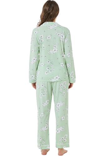 Image of LUBOT 100% Cotton Pajamas for Women Pajama Set 2 Piece PJ Sleepwear Set Soft Ladies Button Knit Long Sleeve Loungewear XS-XXL