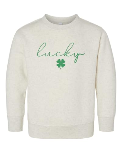 KLATCH St Patrick's Day Lucky Clover Printed Graphic Top Crewneck Sweatshirt - Comfy Holiday Shirts for Toddlers (US, Age, 5 Years, Natural)