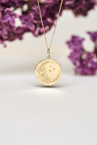 Collier argent 925 breloque céleste et fleurs, le cadeau idéal avec chaîne 45 cm