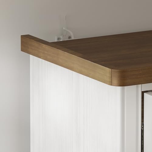 Image of 66.1 inch Tall Storage Display Cabinet, Handmade Hollow Carved Cabinet, Vintage Accent Storage Sideboard with 2 Drawers & 5-Tier Shelves for Living Room, White