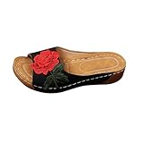 Genérico Sandalias Mujer Verano Vestir Zapato Verano Mujer Sandalias de con Tacón de Cuña Y Flores,con Punta Abierta,Informales,Gruesas Y Cómodas,para Sandalia Cerrada (Black,37)