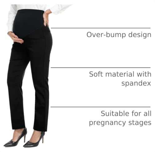 Image of PACBREEZE Women's Maternity Pants for Work Over-Bump Pregnancy Casual Stretchy Straight Dress Pants with Pockets