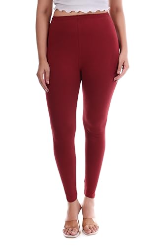 Image of TPF Women Solid Cotton Lycra Stretchable Leggings | Comfortable Ankle-Length Slim Fit Leggings for Women & Girls | Soft, Breathable Wear Bottoms