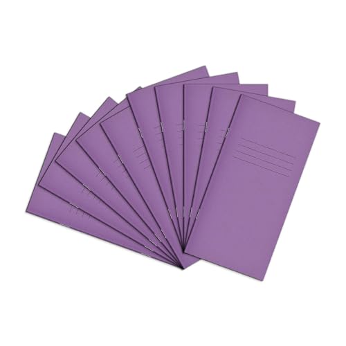Rhino 8 x 4 Exercise Books, 32-Page / 8mm Lined with Centre Margin Paper Notebook, 10-Pack, Writing Book, Office & School Stationery Supplies, Purple