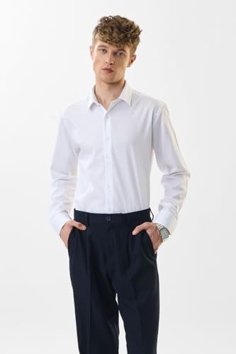 Image of SNITCH Men Formal Shirt | Slim Fit Full Sleeve Classic Collar Solid Pattern | Premium Cotton Blend & Breathable Fabric for Office