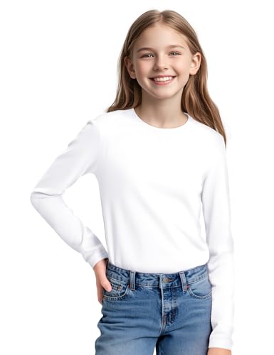 KEREDA Girls Long Sleeve Shirts Soft Cotton T-Shirts Crewneck Basic Tees for Kids and Teen Girls Tops Clothes2