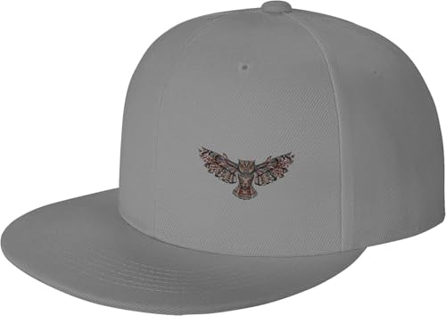 Flat Brim Cap Snapback Hat for Men - Glass Owl Animal Prints Adjustable Baseball Cap