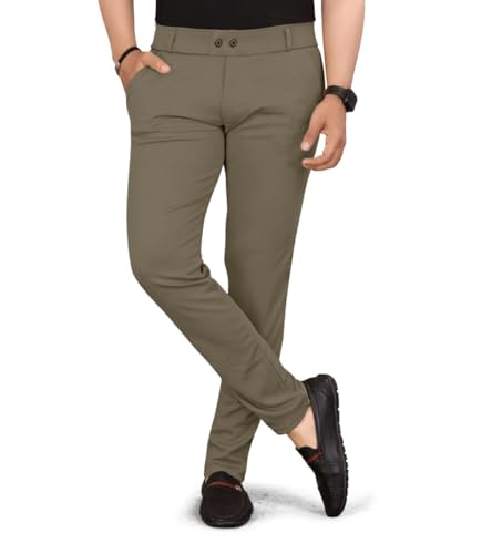 Image of HARSHAD KUMAR & CO. Men's Solid Slim Fit Stretchable Casual Wear Comfortable Formal Trousers Pants