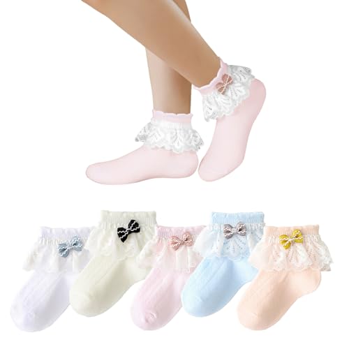3/5 Pairs Baby Girls Socks - Ruffle Lace Princess Frilly Knit Cotton Newborn Socks