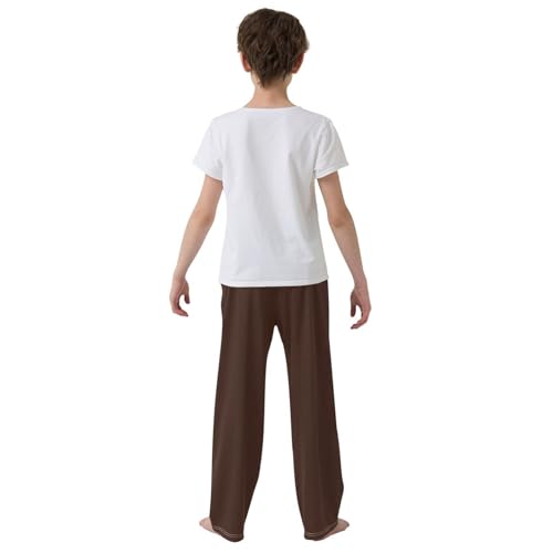 ZZXXB Brown Boys Long Pants Soft Trousers Elastic Waist Kids Lounge Bottoms with Pockets S-XL3