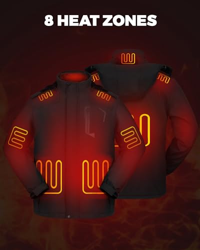 Heated Jackets for Men with 16000ɱAh Battery Pack, 8 Heating Zones Winter Outdoor Electric Heated Coat with Detachable Hood3