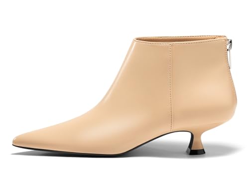 Image of Coutgo Womens Kitten Low Heel Booties Pointed Toe Short Ankle Boots Back Zipper Fall Shoes