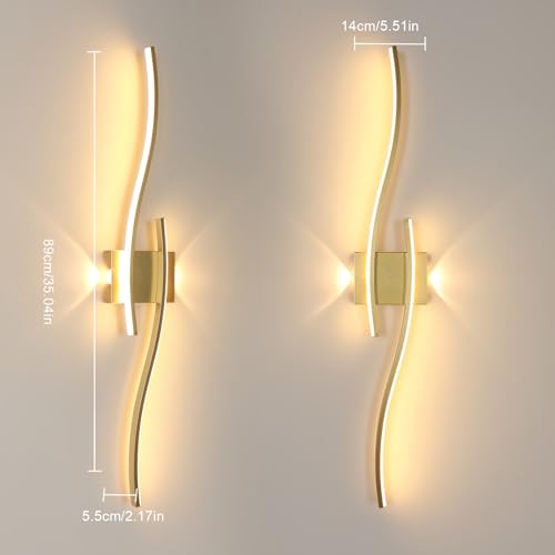 Apliques pared interior LED Goeco de 89cm y lámpara dorada regulable con mando 2