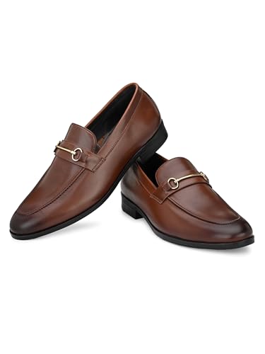 Image of San Frissco Men's Loafers Tan Handcrafted Formal Horsebit Shoes /Slip-on Shoe for Office, Wedding & Parties /Easy to Match Moccasins with Stylish Lightweight and Comfortable - 9