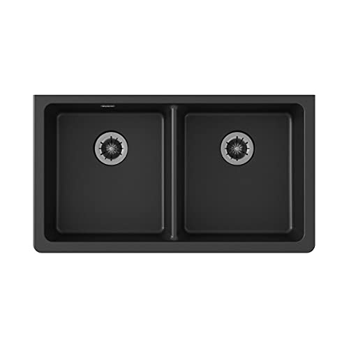 Hottest Sales Elkay Quartz Classic ELGUAD3319PDBK0 Black Equal Double Bowl Undermount ADA Sink with Perfect Drain
