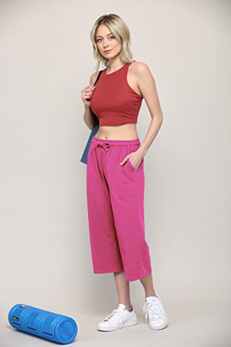 Image of Lock and Love Womens Capri Pants Loose Yoga Pants Wide Leg Drawstring Comfy Lounge Pajama Capris Sweatpants with Pockets