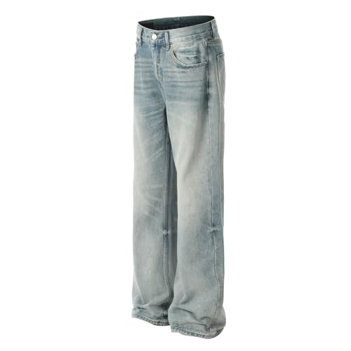 Jeans Pants Trousers Denim Retro Trendy Street Washed Blue Grinding White Loose Casual Commuter Straight for Men3