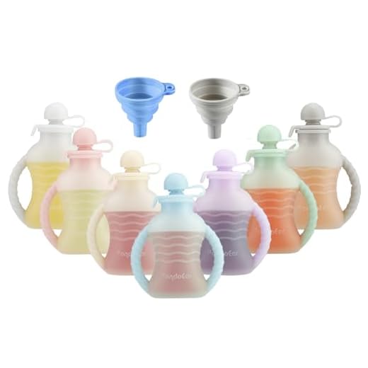 PandaEar 7-Pack Reusable Silicone Baby Food Pouches with Handles, 4oz Refillable Squeeze Pouches for Toddlers & Infants, BPA-Free Self-Feeding Yogurt & Smoothie Bags, Includes 2 Funnels