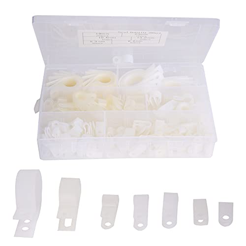 Cable Clamps, Wire Clamps For Cables 200pcs Plastic Nylon Cable Clamp R Type P Type Wire Clip Plastic Clamps Fasteners Assorted Box (200 pieces - white nylon R-shaped clip)