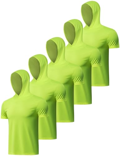 5 Pack Men's Hoodie Shirts Short Sleeve wih Hood UPF 50+ Sun Protection Quick Dry Lightweight for Running Gym Workout Fishing