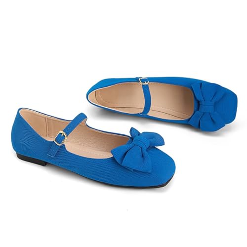Dear Time Women's Bowknot Mary Jane Flats Dressy Ballet Flats Square Toe Shoes with Ankle Strap4