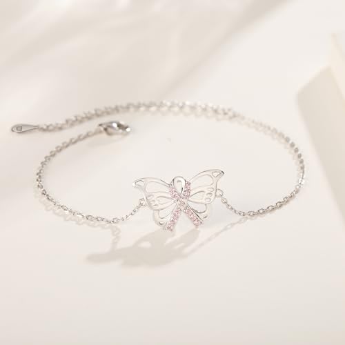 Breast Cancer Awareness Earrings 925 Sterling Silver Pink Ribbon Stud Bracelet Necklace Jewelry Survivor Gifts for Women2