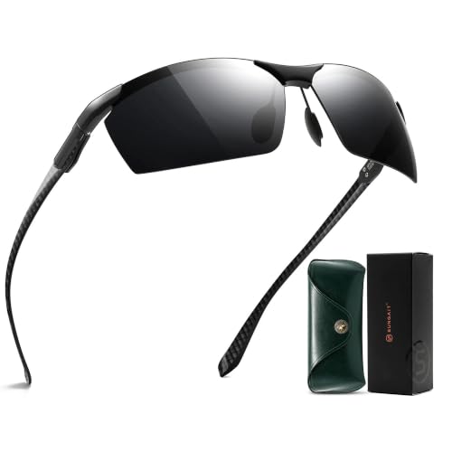 Image of SUNGAIT Carbon Fiber Sunglasses Men Sports Rimless Polarized Shades for Driving Fishing Running Gifts Eye Protection