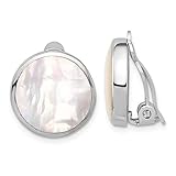 Diamond2Deal Sterling Silver Rhodium-Mother of Pearl Round Non-Pierced Earrings (L- 0.61 in, W- 0.6 in)