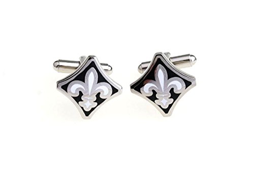 Par de Mancornas MRCUFF Fleur De Lis Negro Blanco con Caja miniatura 3