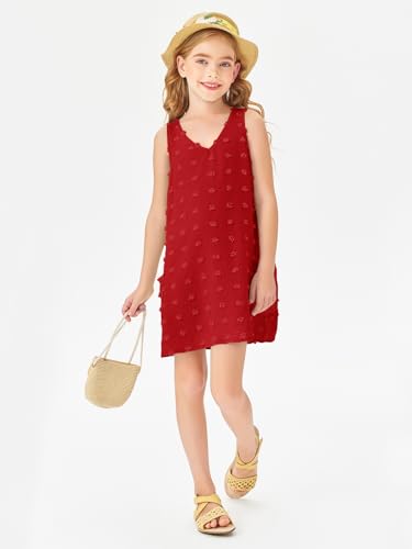 Image of Batermoon Girls Swim Cover Up V Neck Swiss Polka Dot Summer Beach Dress | Kids Cover-Ups, Sleeveless Vacation Swimwuits, Boho Cute Dresses with Pockets 4-14 Years