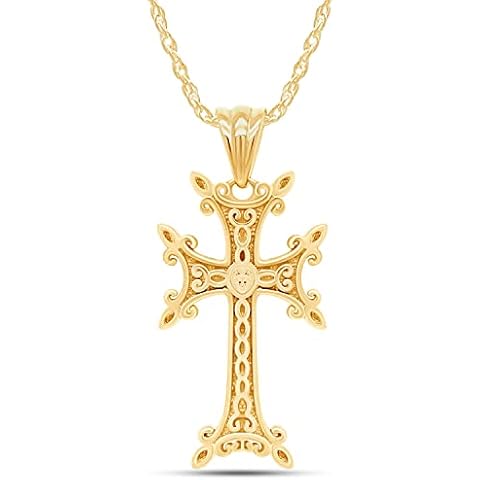 AFFY 14K Yellow Gold 925 Sterling Silver Armenian Cross Pendant Necklace Cover