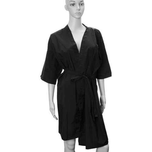 Bata de baño y spa negra de nylon impermeable YARNOW con cinturón ajustable para peluquerías 7