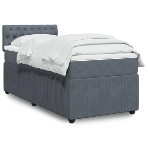Juroupi Cama Box Spring con colchón Cama con colchon Estructura Cama Base de Cama somier Terciopelo Gris Oscuro 90x190 cm - 3287621