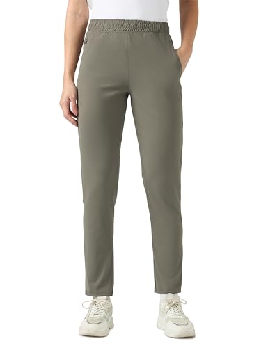 Image of TECHNOSPORT Women's Regular Fit Mid Rise Solid Track Pant with Antimicrobial, Stretchable for Gym, Workout & Sports and Regular Use